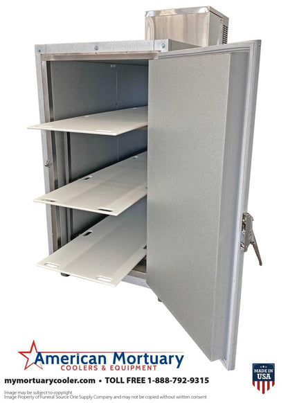 3 Body Mortuary Cooler AMC Model 3B with Interior Rolling Rack - American Mortuary Coolers & Equipments
