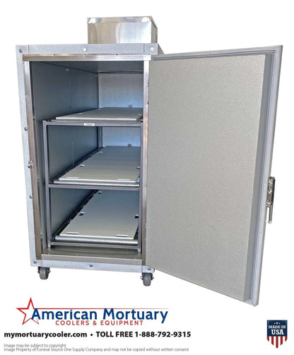 3 Body Mortuary Cooler AMC Model 3B with Interior Rolling Rack - American Mortuary Coolers & Equipments