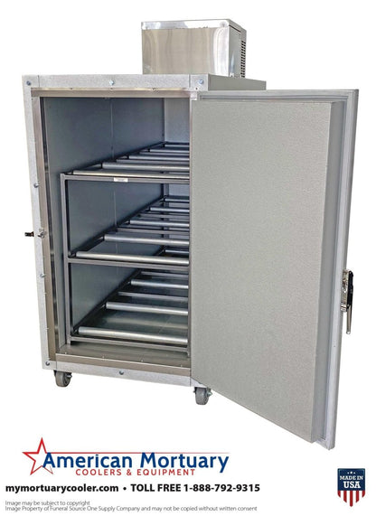 3 Body Mortuary Cooler AMC Model 3B with Interior Rolling Rack - American Mortuary Coolers & Equipments