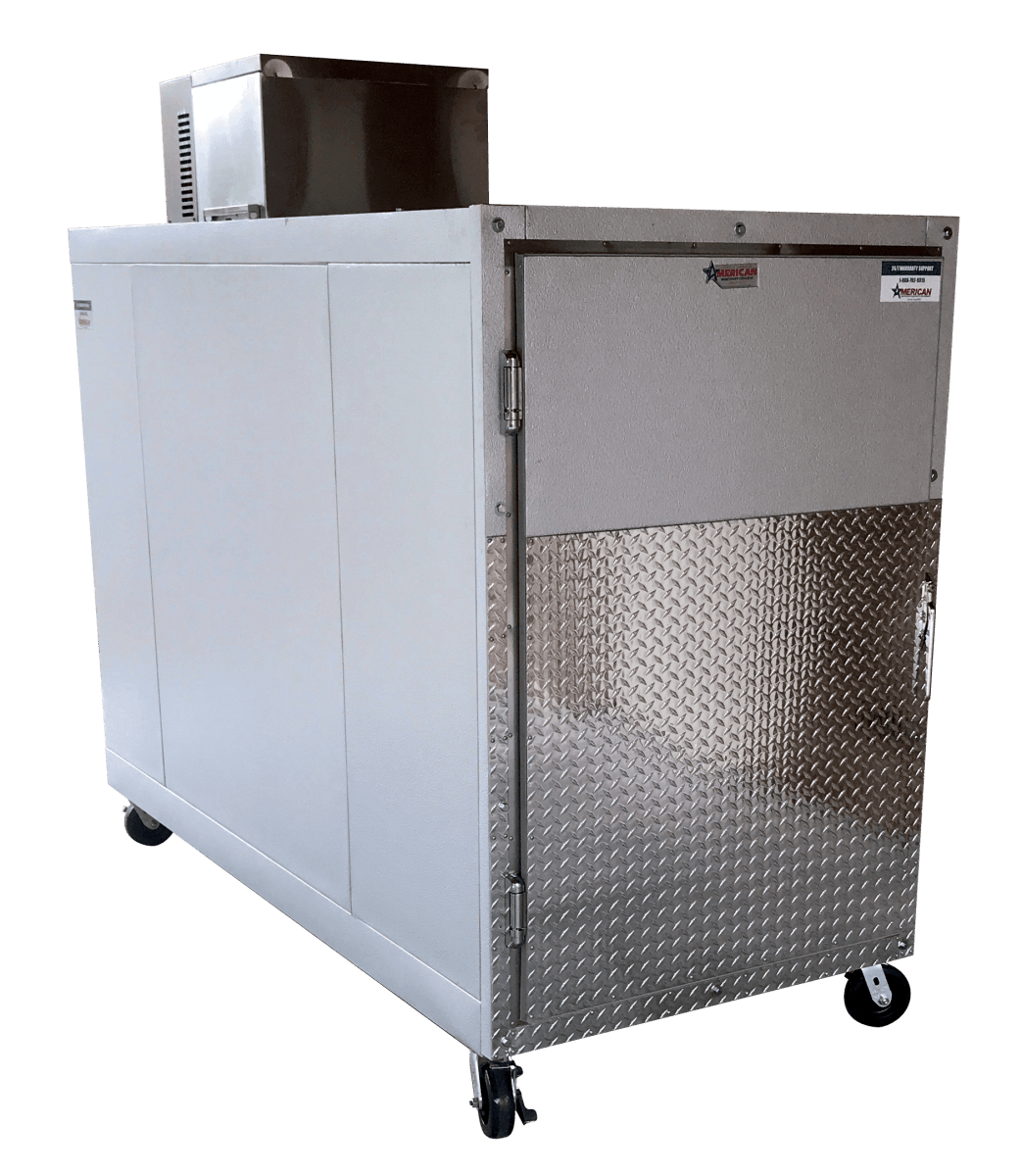 High-capacity 3 body mortuary freezer built in the USA by American Mortuary Coolers for reliable cadaver storage.