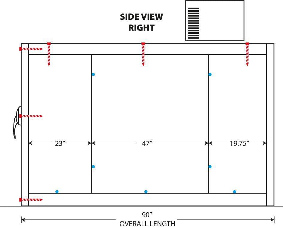 3 body oversized mortuary freezer interior detail, stainless tray system for frozen cadaver storage
