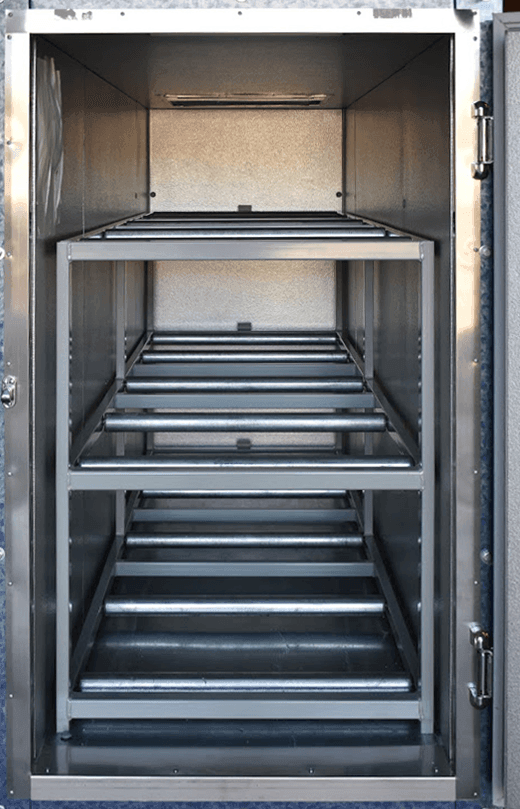 Durable and efficient 3 body oversized mortuary freezer Model 3BX-F with heavy-duty hinges and temperature precision.