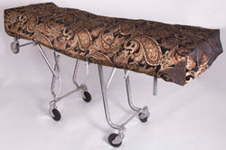 Premium full-zip mortuary cot pouch in black and gold with dual zippers and FluidBlocker lining