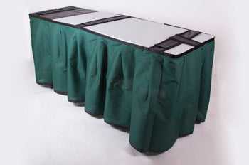 ID viewing system Red and Green Patchwork — green skirt detail | Funeral Source One