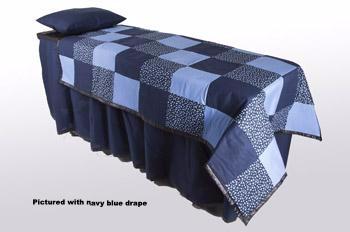 ID viewing system with pillowcase and skirt in blue quilt with waterproof base