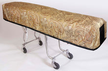 Premium quilted mortuary cot cover and pillowcase in Kingsley gold fabric