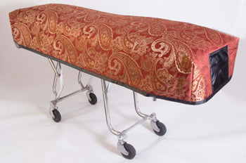 Premium quilted mortuary cot cover and pillowcase in Kingsley red fabric