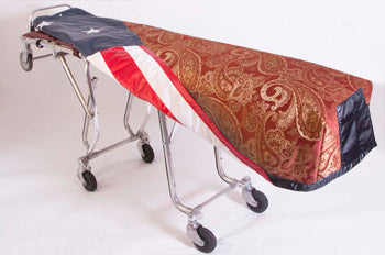 Premium quilted mortuary cot cover Kingsley red — alternate cover view | Funeral Source One