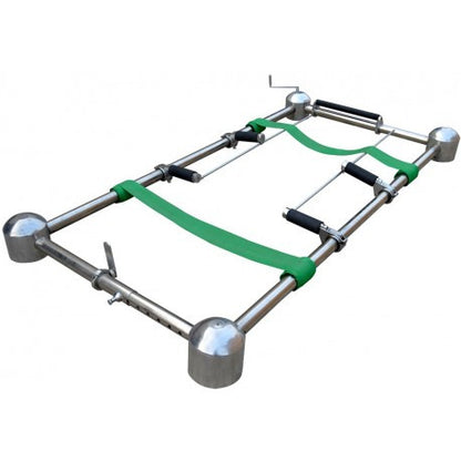 Chrome-plated graveside casket lowering device with built-in roller placers