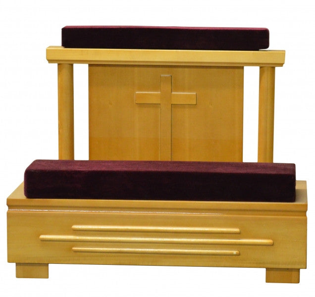 Funeral prayer rail with upholstered arm and knee pads