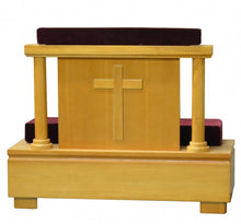 Funeral prayer rail — alternate view showing upholstered knee pad detail | Funeral Source One