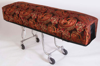 Premium quilted mortuary cot cover and pillowcase in red and black paisley fabric