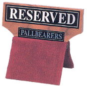 Set of six cast walnut Reserved seat signs with maroon corduroy ears for chairs