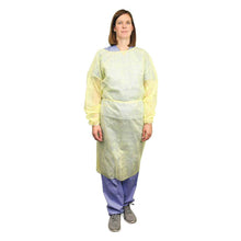 Universal use yellow isolation gown, fluid-resistant mortuary PPE | American Mortuary Coolers