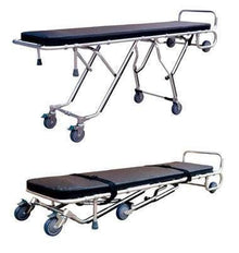 AME PRO 1000-500E Mortuary Cot with black pad and straps