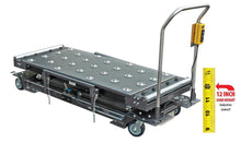 All-Access Compact Low-Profile Mortuary Lift by American Mortuary Coolers, shown at the industry-leading 12-inch minimum height for seamless cot-to-lift transfer. Engineered with 1,000+ lb capacity and made in the USA.