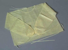 Yellow isolation gown tie closure detail, adjustable universal fit | American Mortuary Coolers