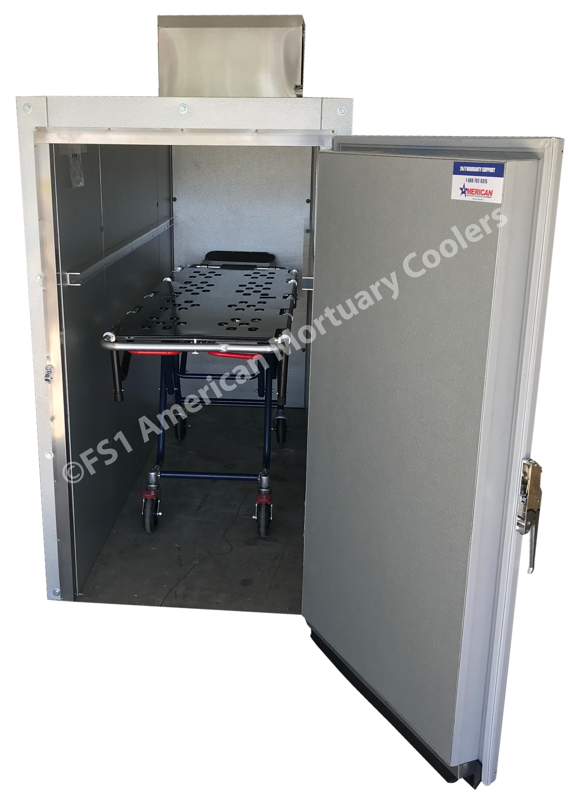 Image of two body American Mortuary Cooler with door swung open