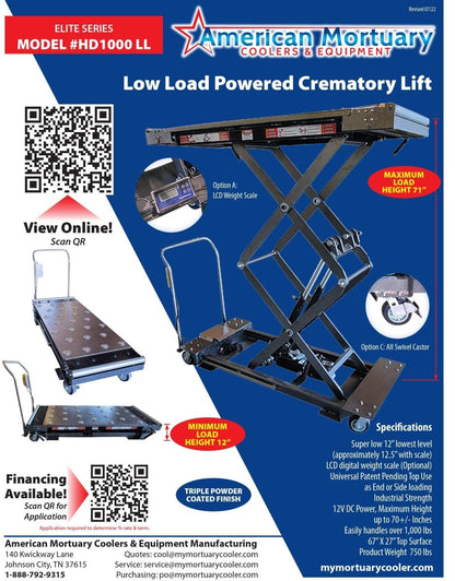 Low Profile Mortuary Scissor Lift 4 Way – Model 1030 - LPL - American Mortuary Coolers & Equipments