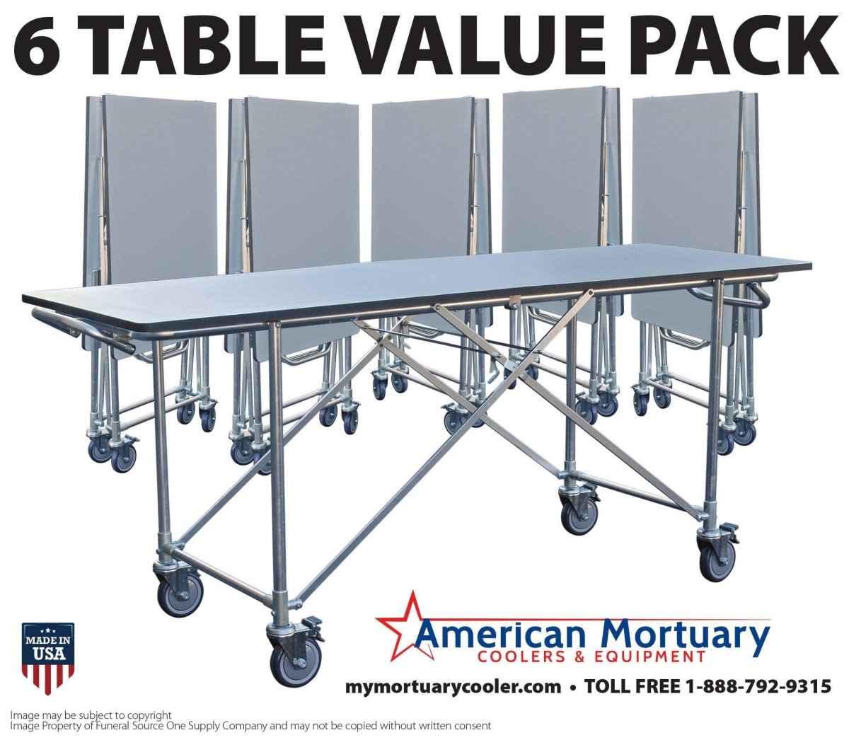 Mortuary Prep, Dressing & Cosmetic Tables (6 Pack) | Durable | $571/Table - American Mortuary Coolers & Equipments
