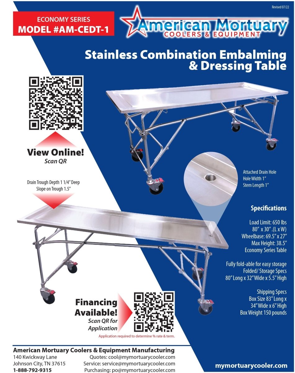 Multi - Height Folding Embalming Table BEST PRICE - American Mortuary Coolers & Equipments