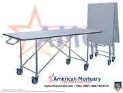 Oversized folding dressing table designed for professional mortuary and funeral home preparation rooms