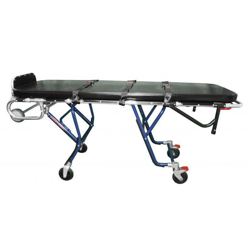 TITAN 1200XL bariatric mortuary cot wheel and leg-lock detail, oversized first call stretcher