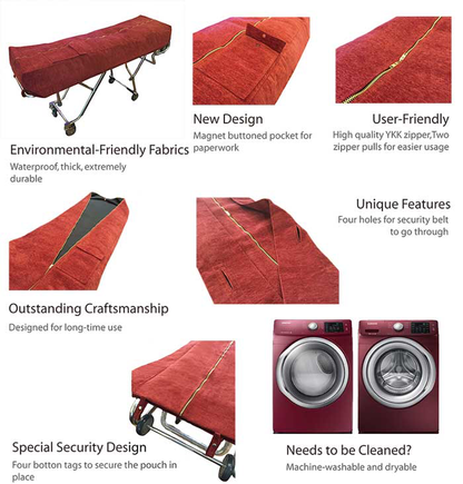 TITAN standard mortuary cot pouch dual-zipper closure detail, 24 by 74 inch funeral cot cover