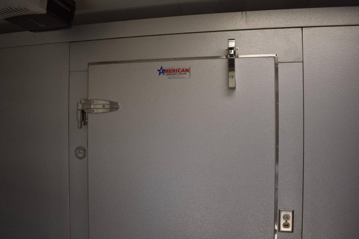 Walk-in mortuary cooler prepared for quick-ship delivery to a professional facility