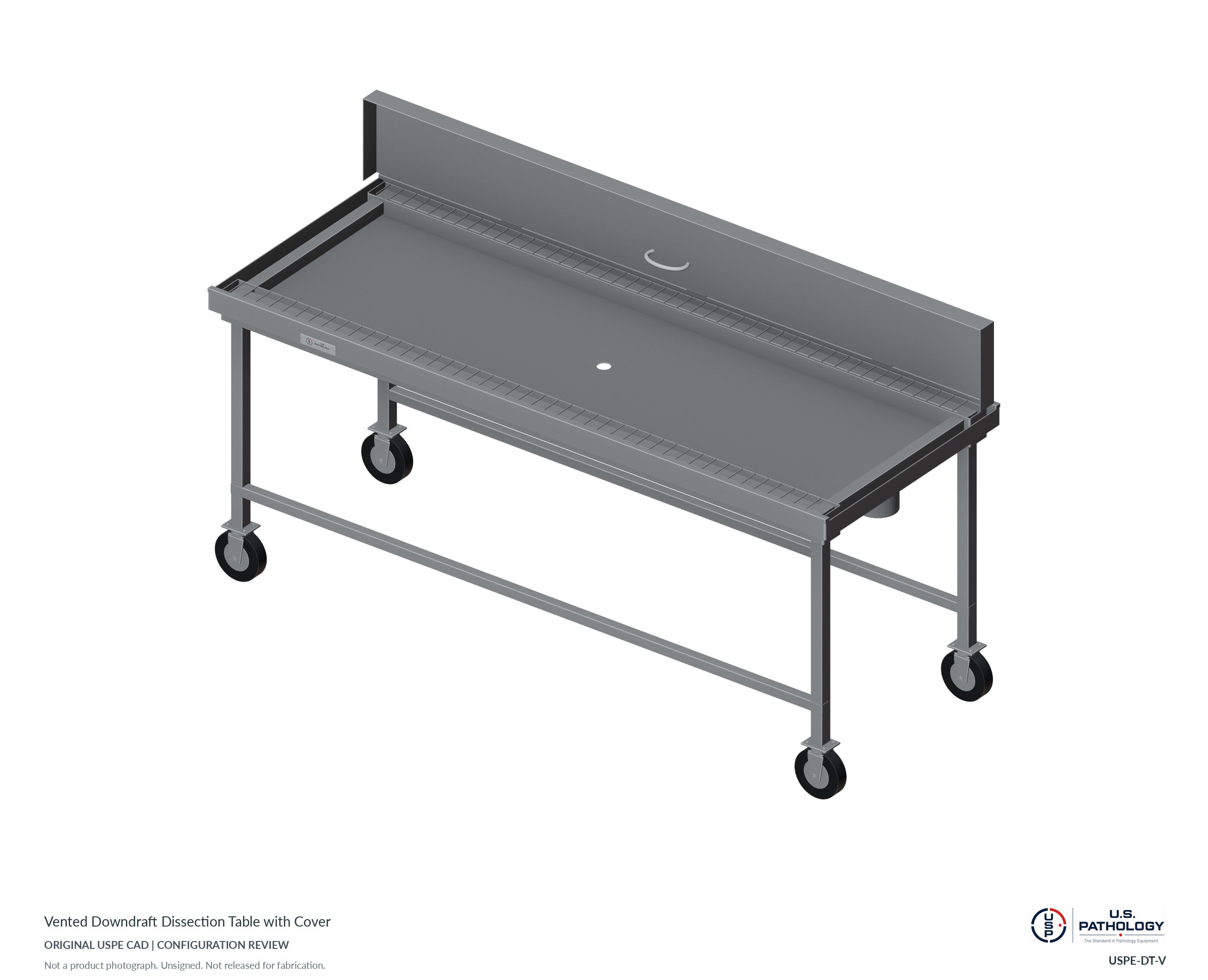 Vented Downdraft Dissection Table with Cover. CAD configuration review; not a photograph
