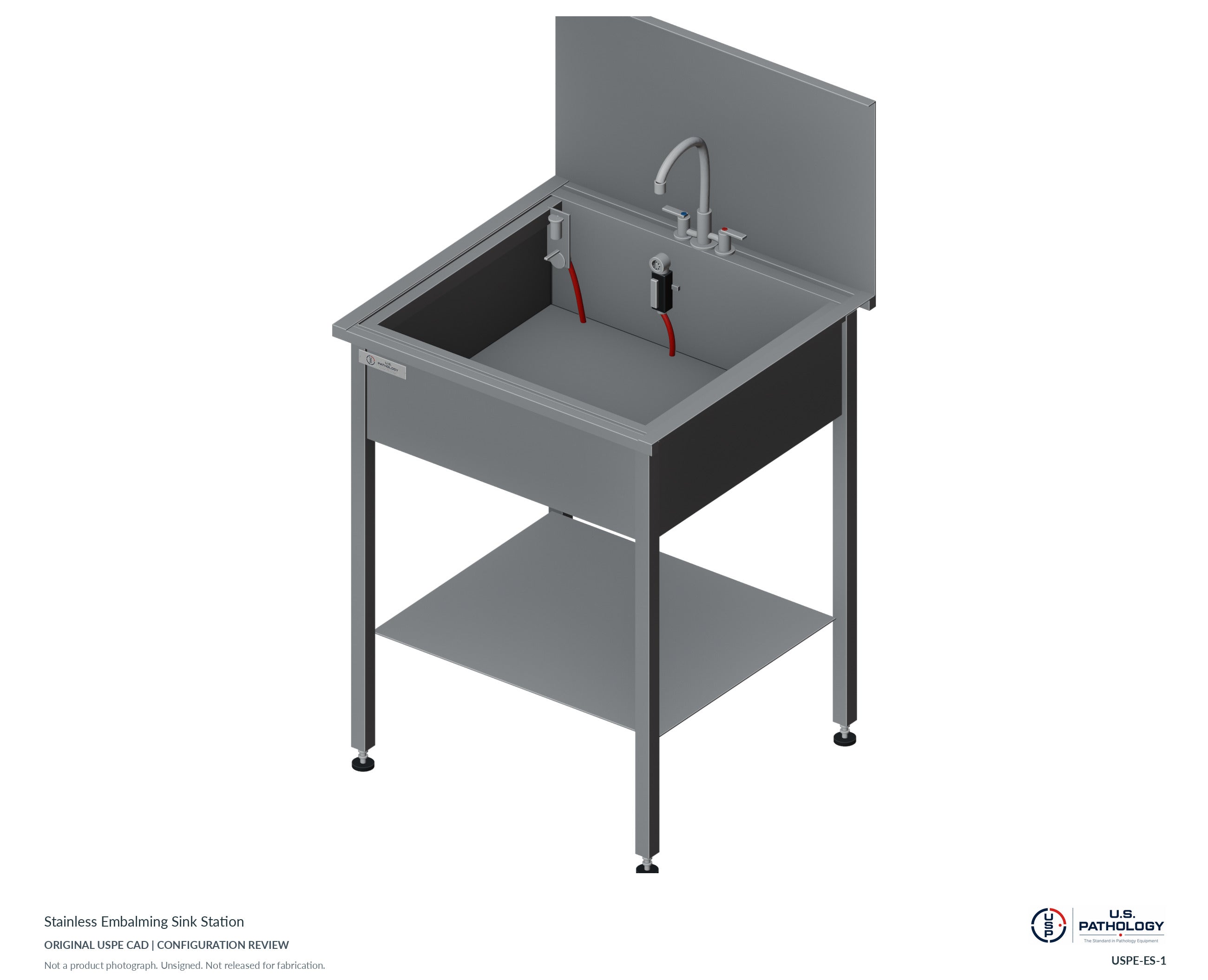 Stainless Embalming Sink Station. CAD configuration review; not a photograph