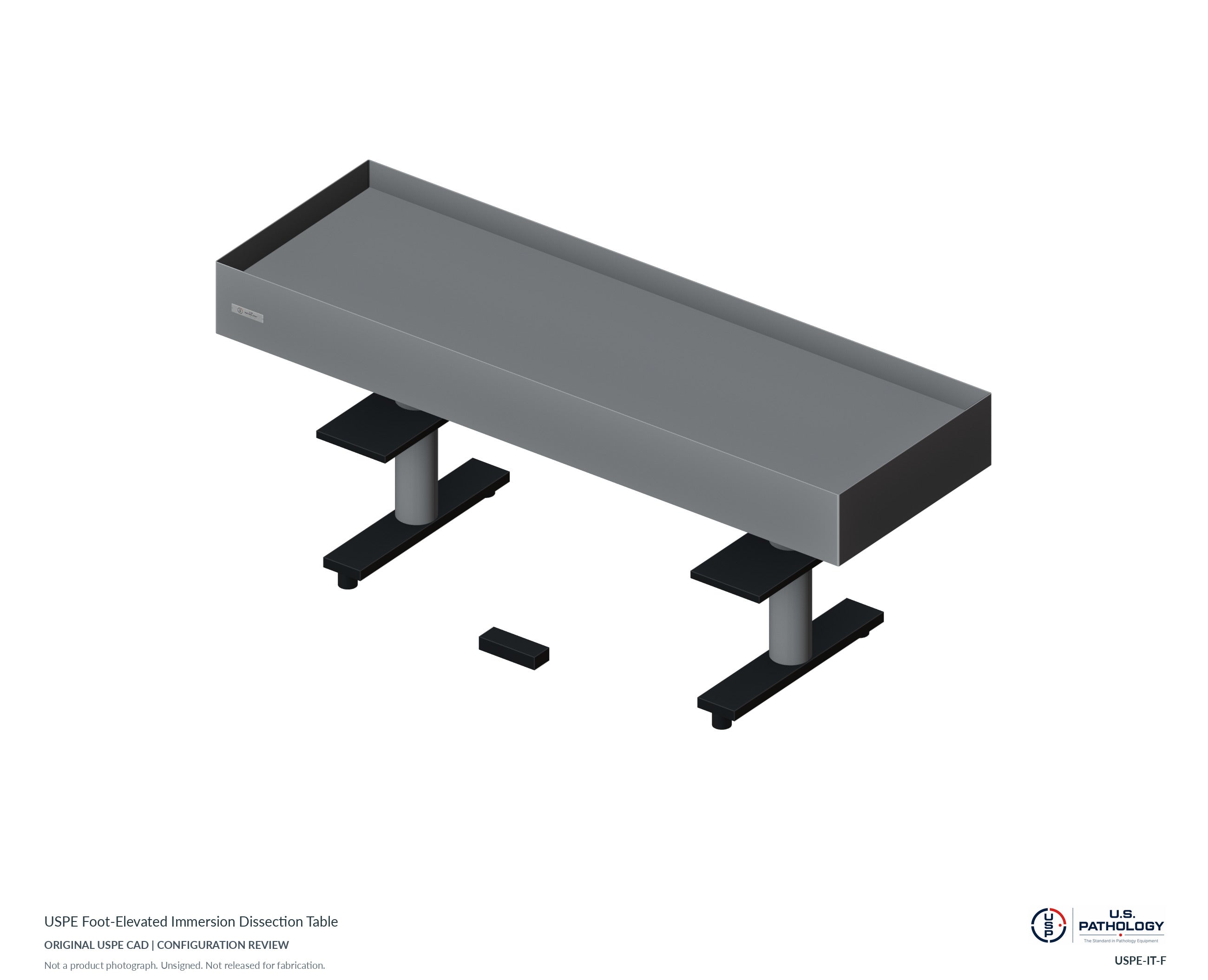 USPE Foot-Elevated Immersion Dissection Table. CAD configuration review; not a photograph