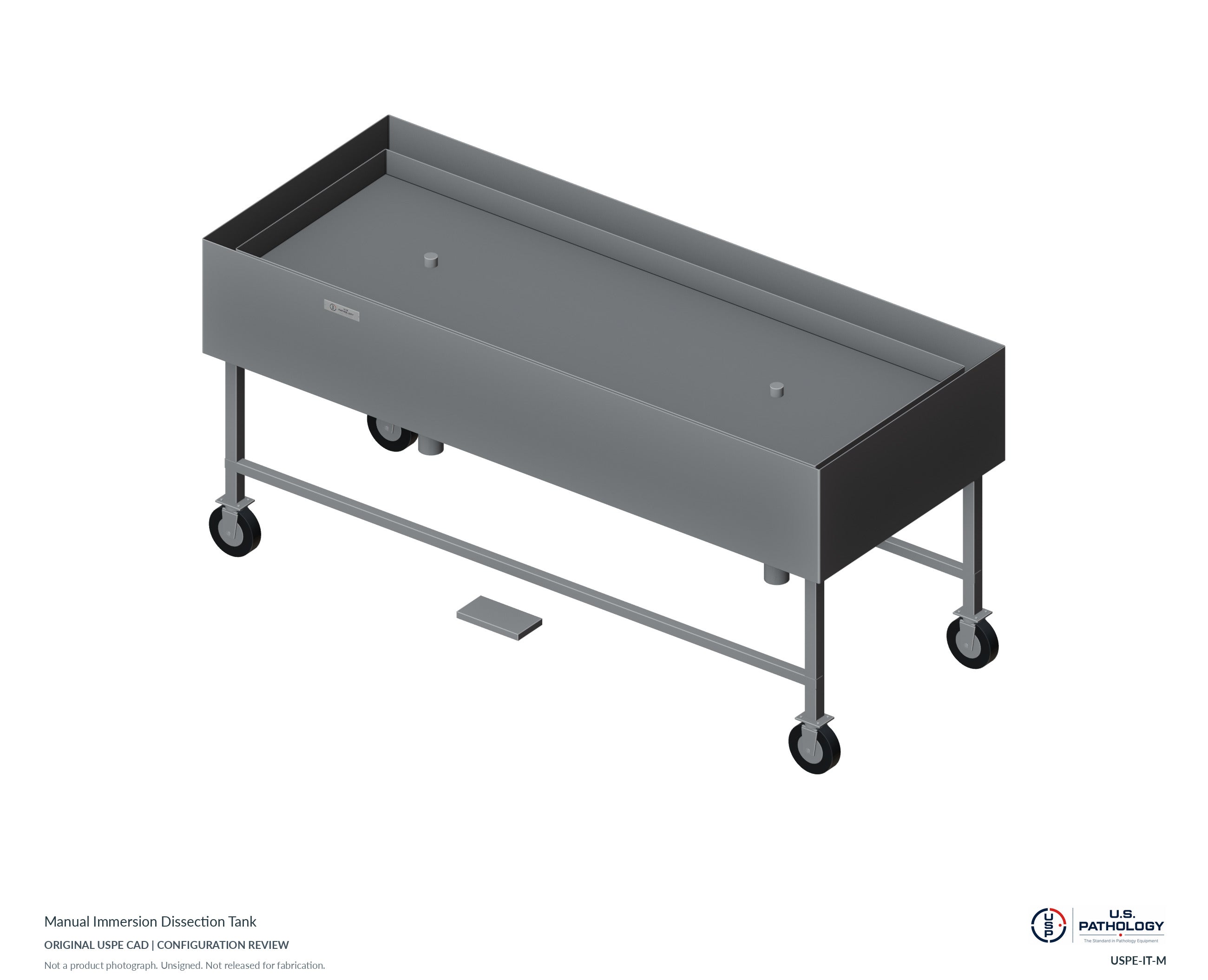 Manual Immersion Dissection Tank. CAD configuration review; not a photograph