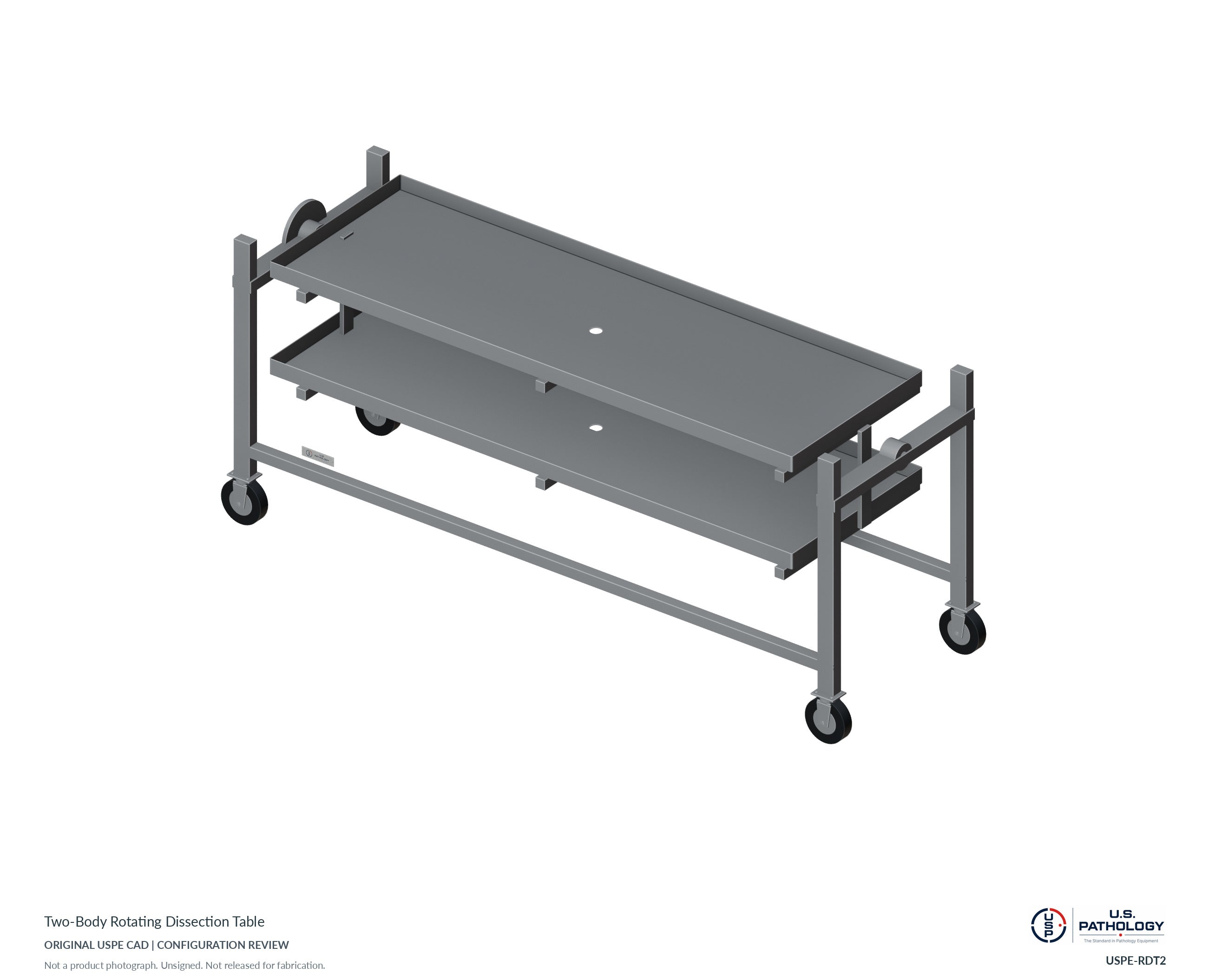 Two-Body Rotating Dissection Table. CAD configuration review; not a photograph