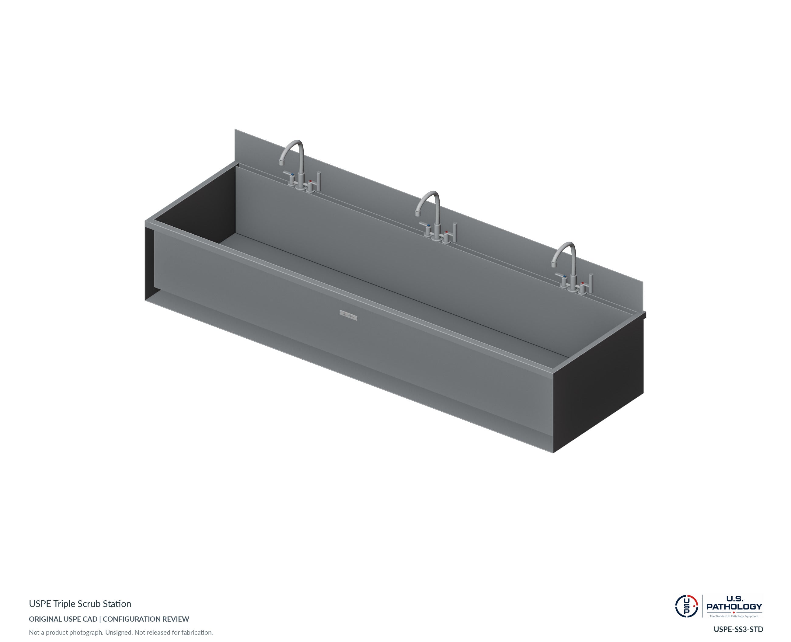 Triple Surgical Scrub Sink Station. CAD configuration review; not a photograph