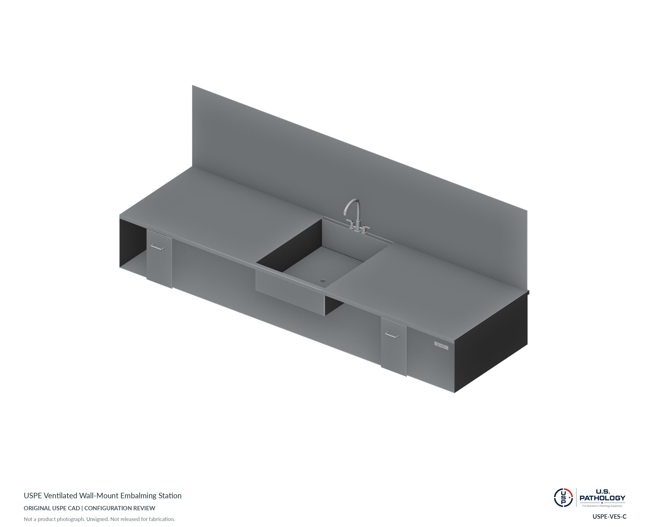 USPE Ventilated Wall-Mount Embalming Station. CAD configuration review; not a photograph