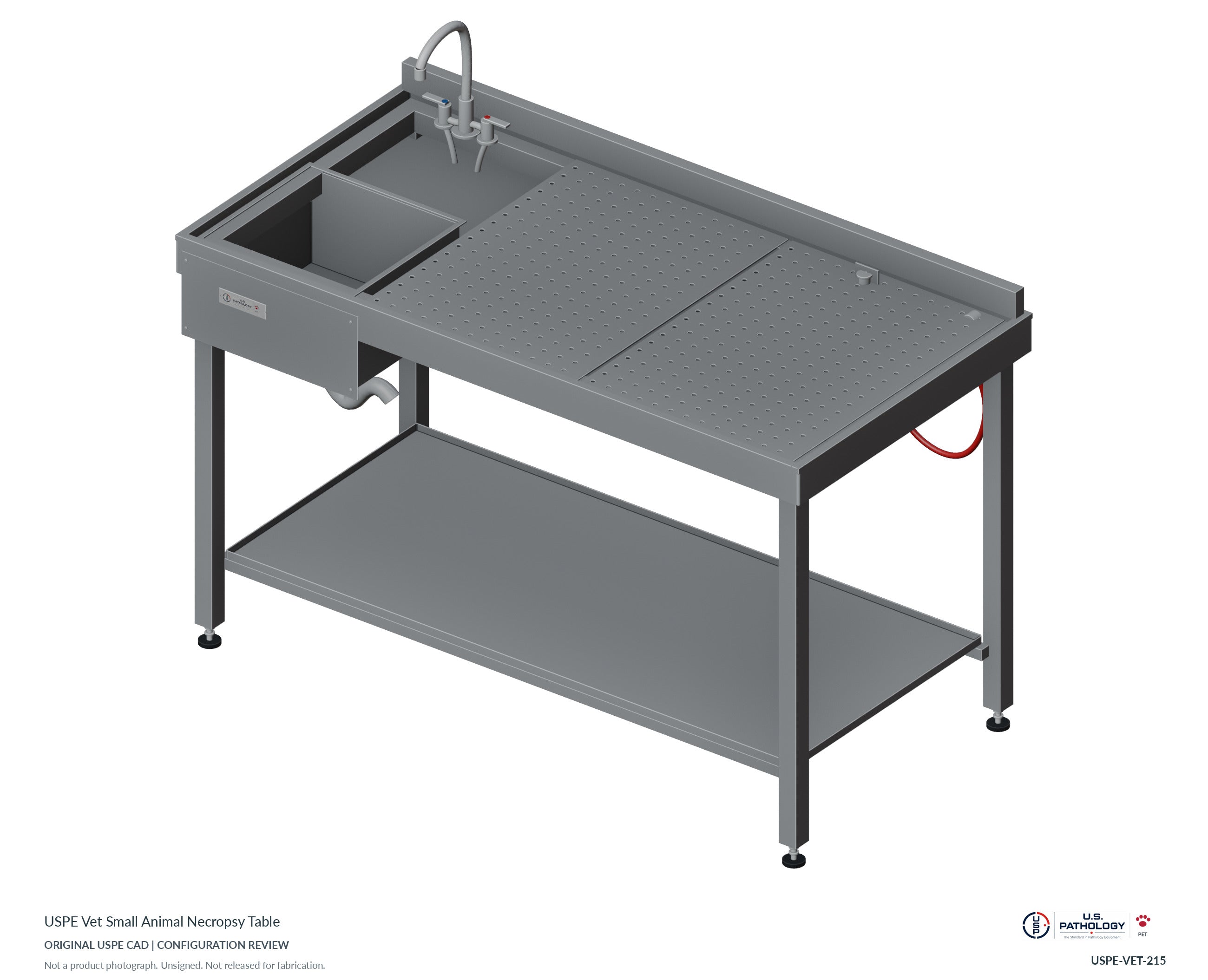 USPE Vet Small Animal Necropsy Table. CAD configuration review; not a photograph