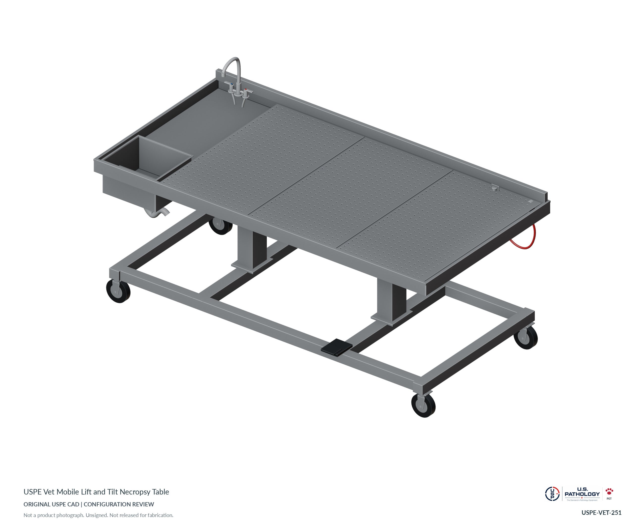 USPE Vet Mobile Lift and Tilt Necropsy Table. CAD configuration review; not a photograph