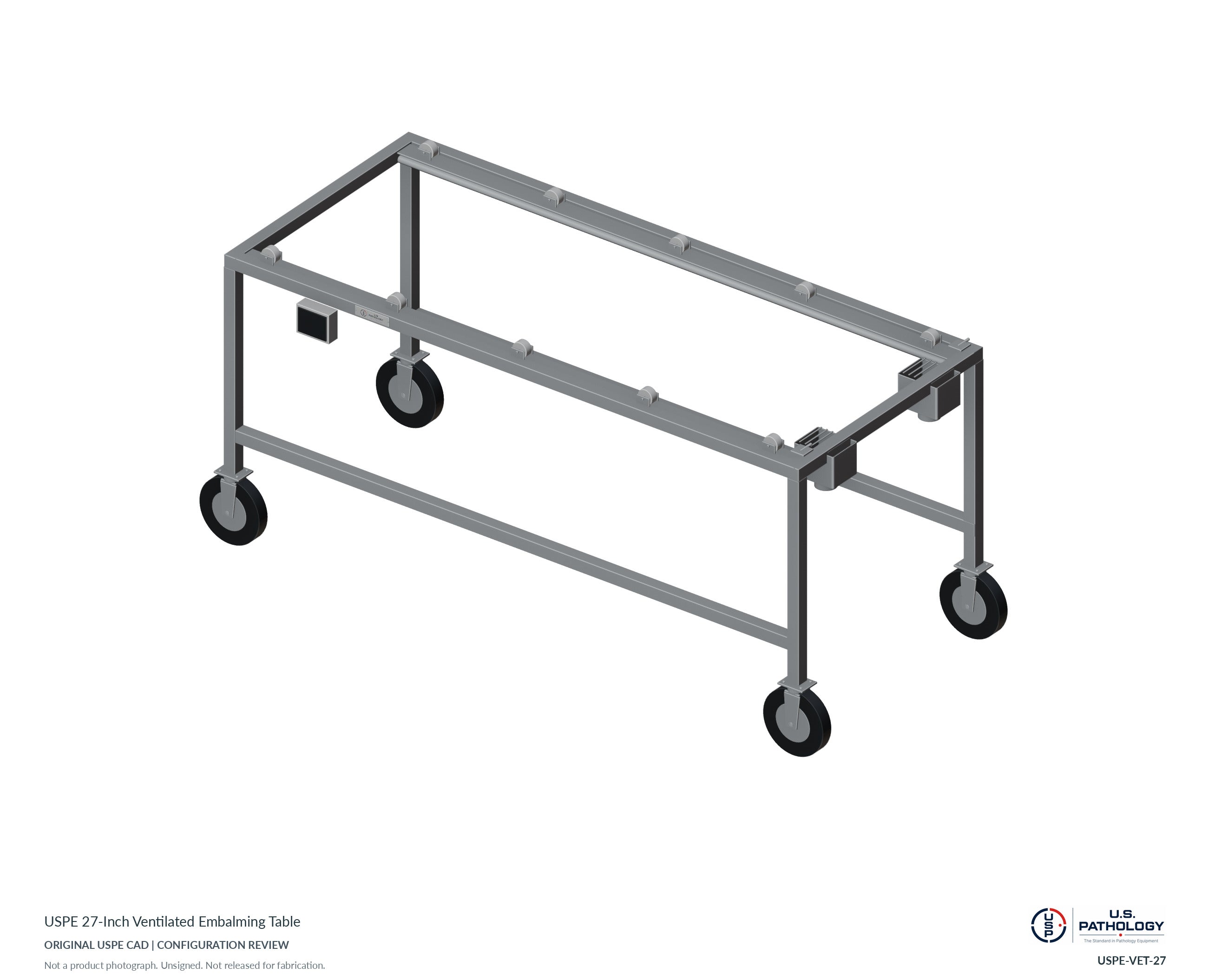 USPE 27-Inch Ventilated Embalming Table. CAD configuration review; not a photograph