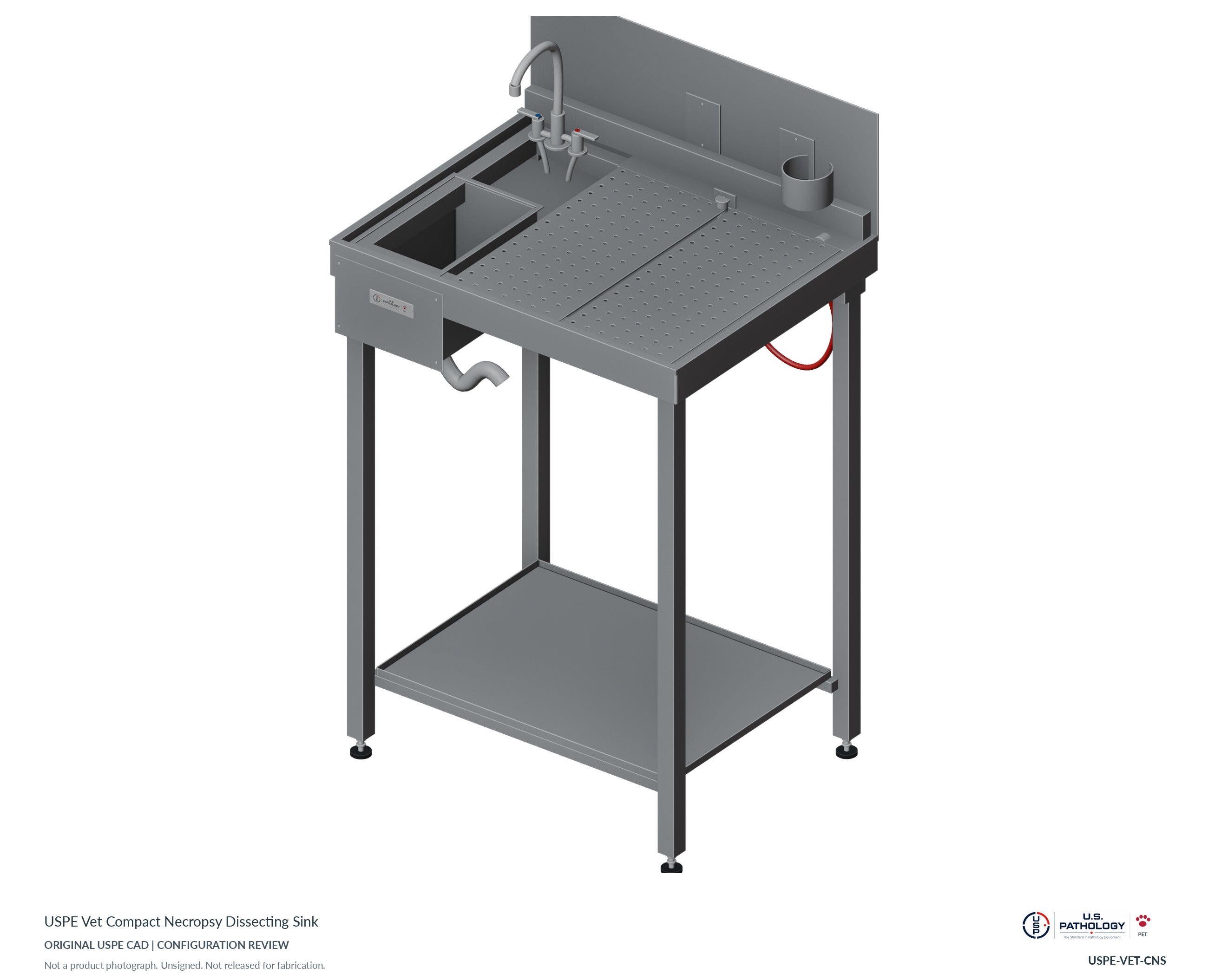 USPE Vet Compact Necropsy Dissecting Sink. CAD configuration review; not a photograph