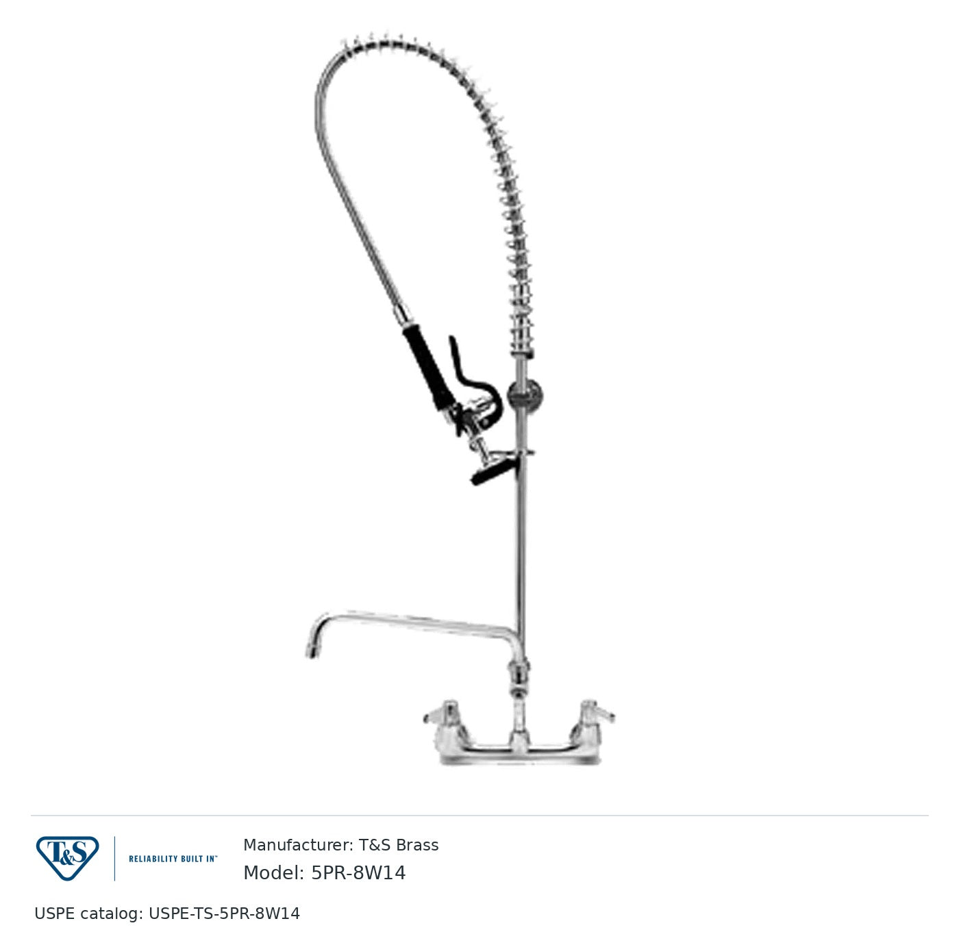 T&S Brass 5PR-8W14 Wall-mount pre-rinse unit with add-on faucet